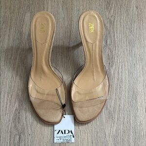 Zara Beige Clear Strap Slide Mules